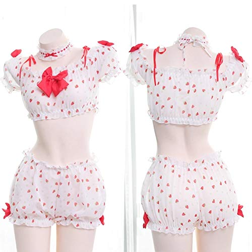 Japanische süße sexy Frau Unterwäsche-Set, Erdbeer Bogen Spitze mit Strumpfgürtel, Damen-Outfit,