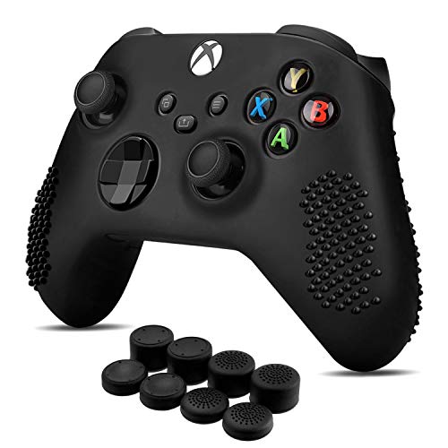 Controller Cover Skin Case + 8 Thumb Grips Set (Black) Compatible with Xbox Series S / X - Soft Stud