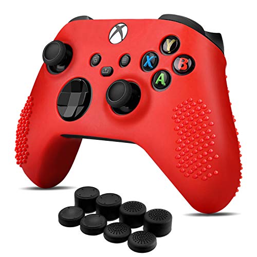 Controller Cover Skin Case + 8 Thumb Grips Set (Red) Compatible with Xbox Series S / X - Soft Studde