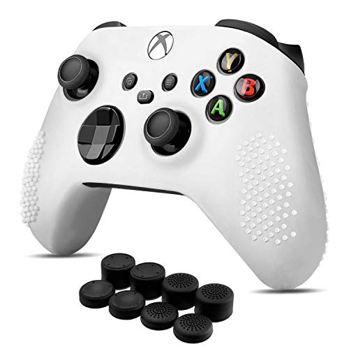 Controller Cover Skin Case + 8 Thumb Grips Set (White) Compatible with Xbox Series S / X - Soft Stud