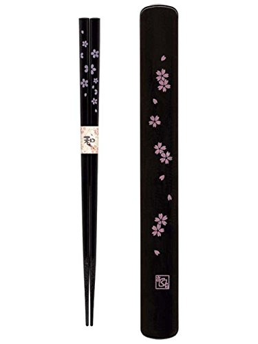 Happy Sales hsks7/B, japanisch Travel Essstäbchen mit Schutzhülle, Sakura schwarz