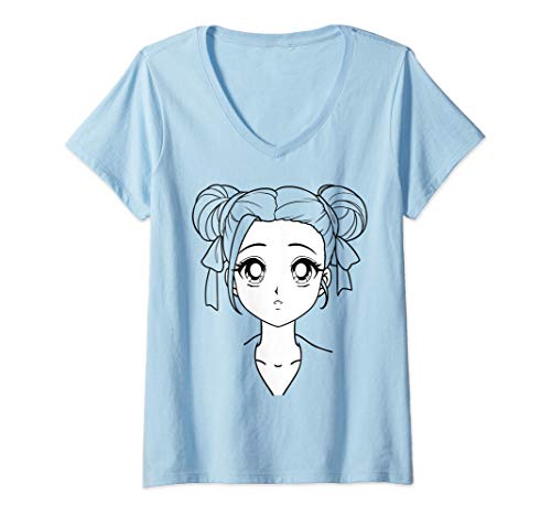 Damen Anime Girl Face Manga Motiv Japan Serien Merch TShirt