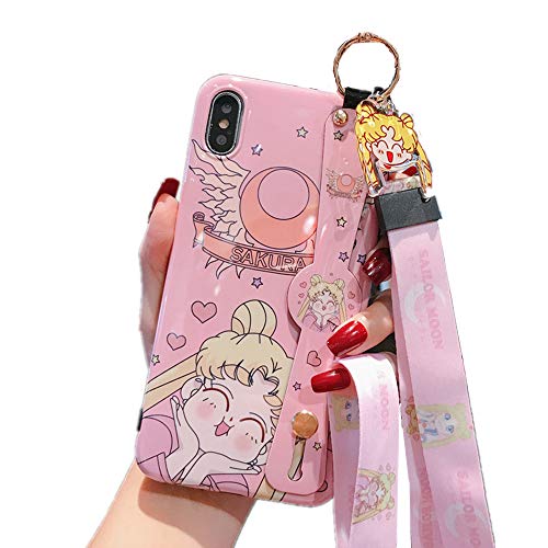 for iPhone Xs Max Japan Anime Sailor Moon Case Cute Pink Cartoon Protective Silicone Soft Phone Case Back Cover for iPhone Xs Max XR 6S 7 8 Plus for iPhone Xs Max Case Cover 