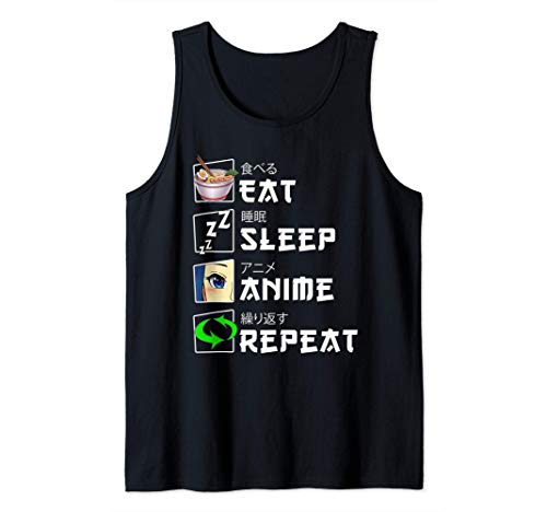 Lustige japanische Eat Sleep Anime Repeat Manga Kanji Tank