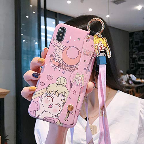 for iPhone Xr Cover Japan Anime Sailor Moon Case with Lanyard Strap Silicone Soft Phone Case Back Cover for iPhone 11 Pro Max Xs Max XR 6S 7 8 Plus for iPhone Xr Case Luna Cat, for iPhone Xr 