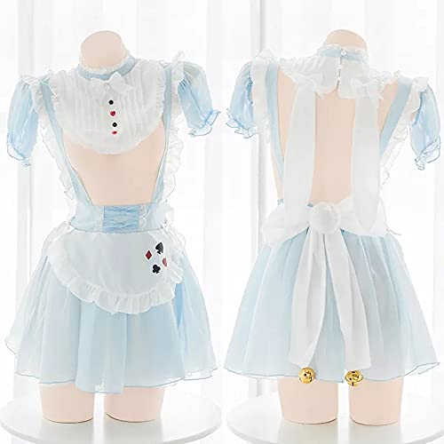 Anime-Serie Hohle Schürze Pyjamas Dienstmädchenuniform Blaue Glocke Anzug mit Schwanz Damen sexy U