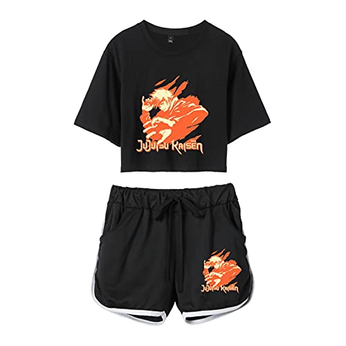 Damen Jujutsu Kaisen T-Shirt Shorts Set Yuji Itadori Gojo Satoru Anime Kurzarm Lässig Tops Hemden R