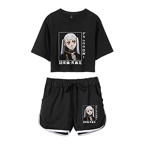Damen T-Shirt Shorts Set Black Clover Asta Kurzarm Sommer Lässig Cosplay Kostüm Für Anime-Partys 