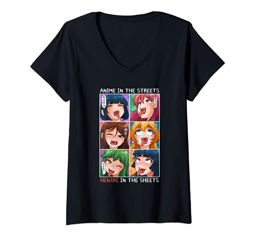 Damen Funny Anime in the Sheets TShirt mit VAusschnitt