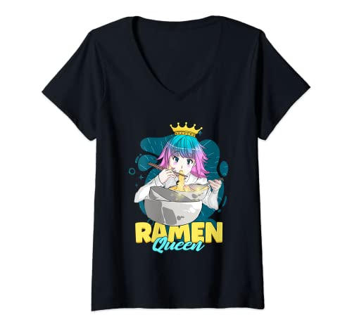 Damen Kawaii Ramen Queen Crown Anime Essen TShirt mit