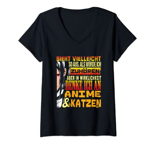 Damen In Wirklichkeit Denke Ich An Anime und Katzen TShirt