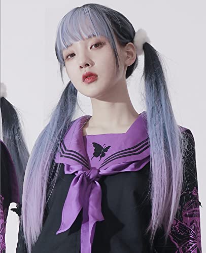 Daily Dress Up Perücke， Gradient Blue Purple Long Straight Jk Girl Idol Haarfarbe Perücke Anime 
