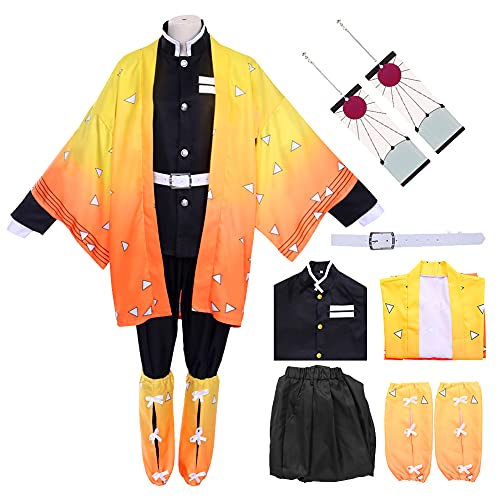 Alaiyaky Zenitsu Cosplay Kostüm Komplettset Demon Slayer Kimono Halloween Anime Outfit Mantel