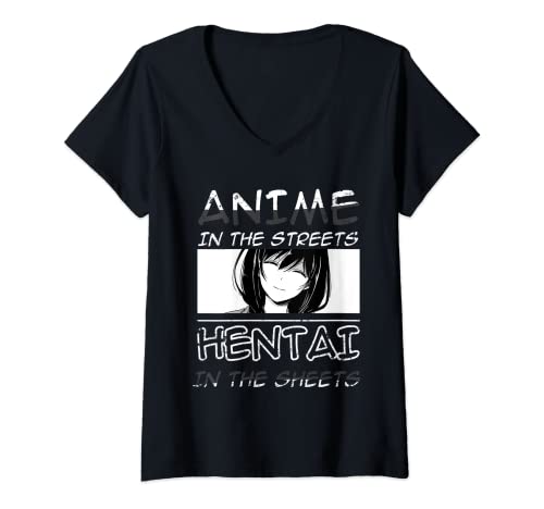Damen Anime In The Streets Hentai in Sheets Animes T-Shirt mit V-Ausschnitt
