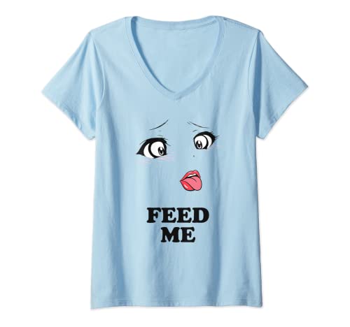 Damen Feed Me Hentai Gesicht TShirt mit VAusschnitt