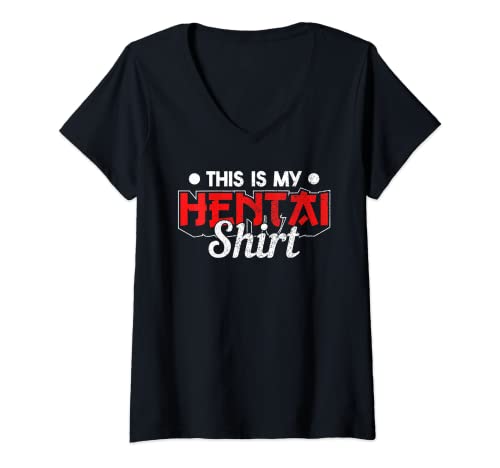 Damen Lewd Otaku Ahegao Hentai T-Shirt mit V-Ausschnitt