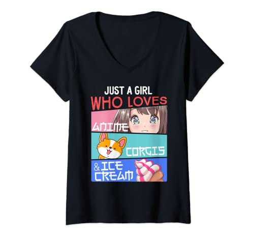 Damen Just A Girl Who Loves Anime Corgis Ice Cream Kawaii