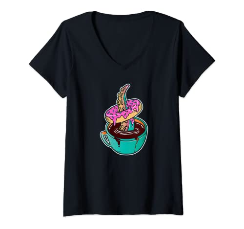 Damen Kaffee Donuts und Hentai TShirt mit VAusschnitt