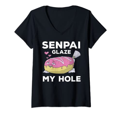 Damen Otaku Ahegao Donut Wortspiel Senpai Ecchi Etchi Hentai Lustig Lewd T-Shirt mit V-Ausschnitt