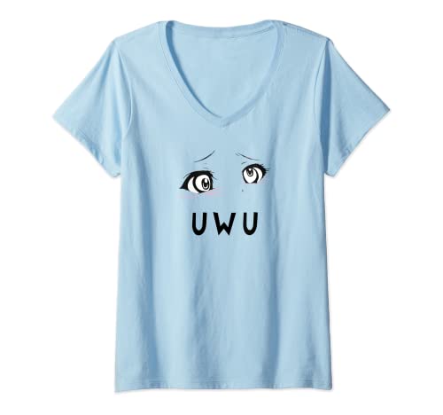 Damen Uwu Aheghao Gesicht TShirt mit VAusschnitt