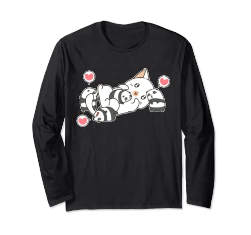 Kawaii T-Shirt Cute Panda Bär und Katze Kleidung Shirt Langarmshirt