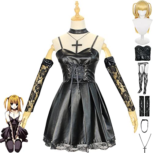 Amalon Anime Death Note Cosplay Kostüm Outfit Misa Amane Schwarzes Kleid Uniform Full Set Halloween