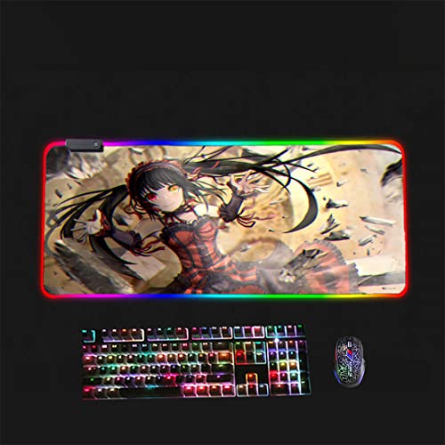 Mousepad, Anime-Mousepad, Date Live, RGB-Gaming-Mousepad, weiches LED-Mousepad mit 12 Beleuchtungsmo