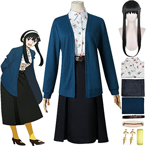 Amalon Anime Spy Family Yor Forger Cosplay Kostüm Outfit Grünes Kleid Uniform Full Set Halloween P