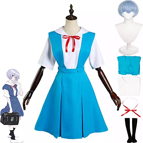 Anime Evangelion Ayanami Rei Cosplay Kostüm Outfits Asuka Langley Sohryu Blau Schuluniform Kleid Fu