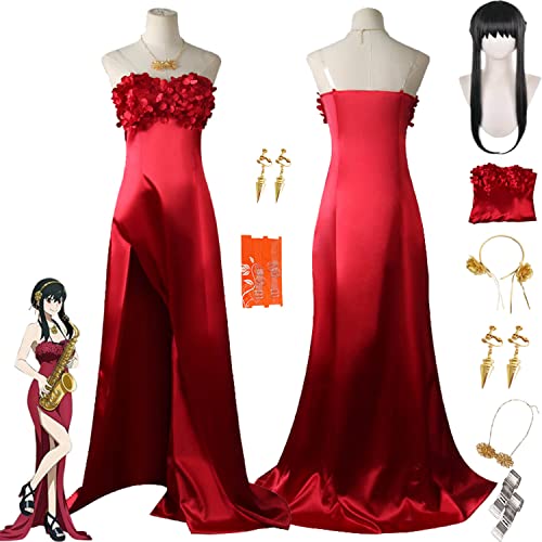 Anime Spion Familie Yor Forger Cosplay Kostüm Outfit Rot Formales Kleid Uniform Komplettes Set Hall