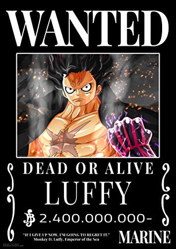 One Piece Strohhut Piraten Wanted Poster (Post Wano Kuni), Luffy Zoro Sanji Jinbe 4er Set (297 x 420