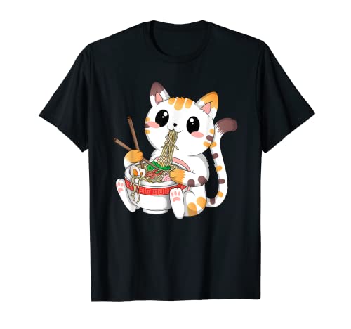 Lustige Anime Katze Ramen Nudeln Manga Kawaii T-Shirt