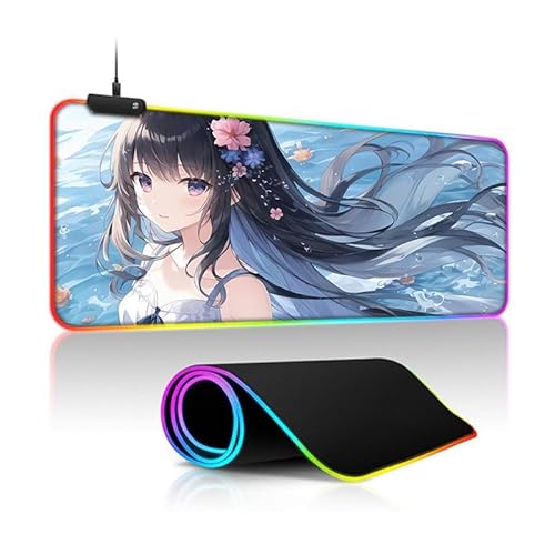 Anime Sexy Girl Motiv RGB-Mousepad,LED-beleuchtetes Gaming-Mousepad,Waifu sexy Gummiunterseite mit u