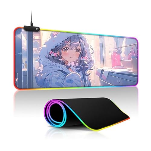 Anime Mousepad, LED-Mousepad,Sexy Waifu x 300 4 mm,Cute Sexy Girl erweitertes Gummiunterseite, unter