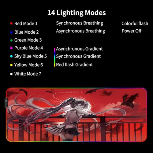Mousepad Gaming Süßes Waifu XXL 14 Beleuchtungsmodi längern Anime