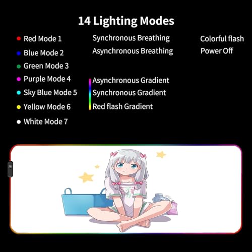 Mousepad Gaming Süßes Waifu Pad XXL 14 Beleuchtungsmodi Riesig Anime