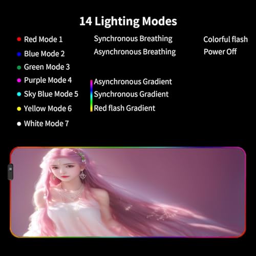 Mousepad Gaming Süßes Waifu Pad XXL Spieler Anime 14 Beleuchtungsmodi