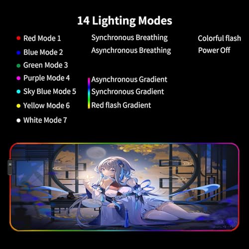 Mousepad Gaming XXL Süßes Waifu längern matte 14 Beleuchtungsmodi Anime