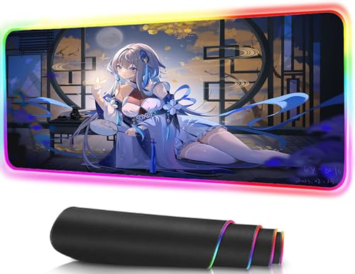 Mousepad Gaming XXL Süßes Waifu längern matte 14 Beleuchtungsmodi Anime