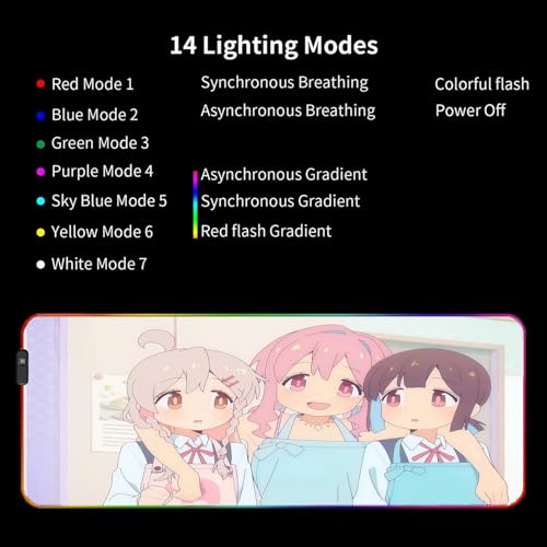 Mousepad Gaming XXL Süßes Waifu Heimbüro Pad 14 Beleuchtungsmodi Anime