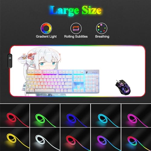 Mousepad Gaming groß Süßes Waifu Tastaturmatte dicken Pad XXL 14 Beleuchtungsmodi Anime