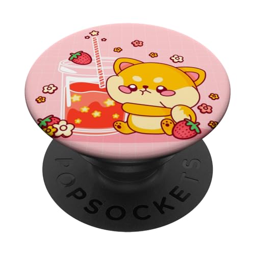 Boba Tea Bubble Milchtee Pink und Erdbeere Shiba PopSockets mit austauschbarem PopGrip