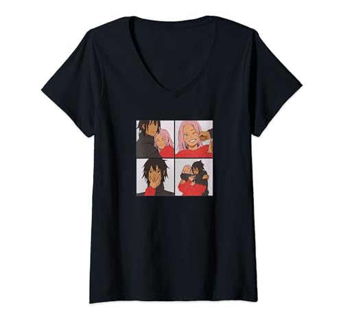 Damen Anime-Paar, das sich gegenseitig neckt T-Shirt mit V-Ausschnitt
