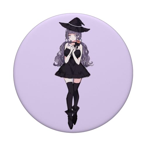 Entzückende Anime-Hexe, die eine Kürbis-Süßigkeit hält. PopSockets mit austauschbarem PopGrip