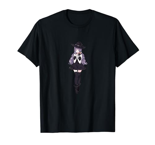 Entzückende Anime-Hexe, die eine Kürbis-Süßigkeit hält. T-Shirt
