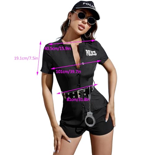 Fukamou Sexy Polizei Kostü, Damen Korrupte Cop-Kleid Mit Gürtel Taschen Für Halloween Party Dress