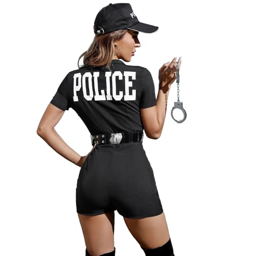 Fukamou Sexy Polizei Kostü, Damen Korrupte Cop-Kleid Mit Gürtel Taschen Für Halloween Party Dress