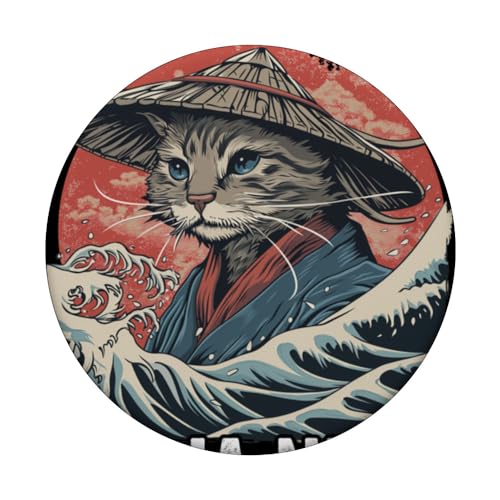 Japanese Art Cat Ninja Ukiyo-e Anime Style Samurai PopSockets mit austauschbarem PopGrip