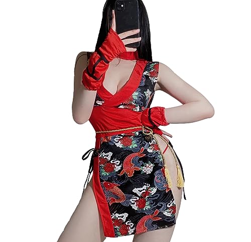 JasmyGirls Cosplay Dessous Sexy Ninja Kostüm Halloween Anime Dienstmädchen Outfit Hexe Schlitzklei