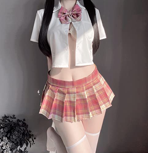 LureZone Schulmädchen-Uniform, sexy Anime-Cosplay-Bikini-Unterwäsche mit Mini-Hemd und Faltenrock